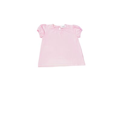 T shirt Gina Diwan bébé rose pâle à manche ballon avec lien boutonnière dans le dos