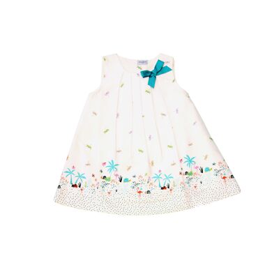 Robe Gina Diwan layette bébé imprimée avec un ruban turquoise