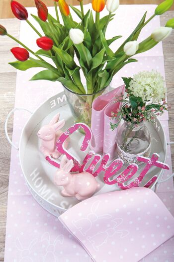 Chemin de table Lapins en rose de Linclass® Airlaid 40 cm x 4,80 m, 1 pièce - Pâques 2