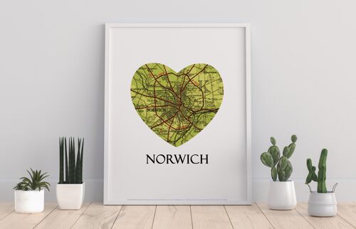 Map Of Norwich- Loveheart - 11X14” Premium Art Print