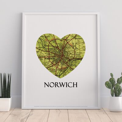 Map Of Norwich- Loveheart - 11X14” Premium Art Print