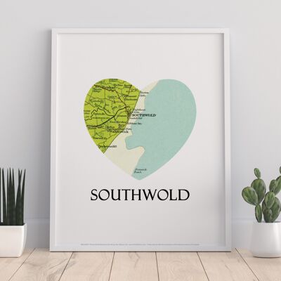 Map Of Southwold- Loveheart - 11X14” Premium Art Print
