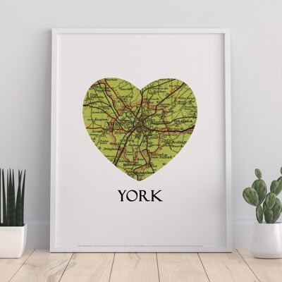 Map Of York- Loveheart - 11X14” Premium Art Print