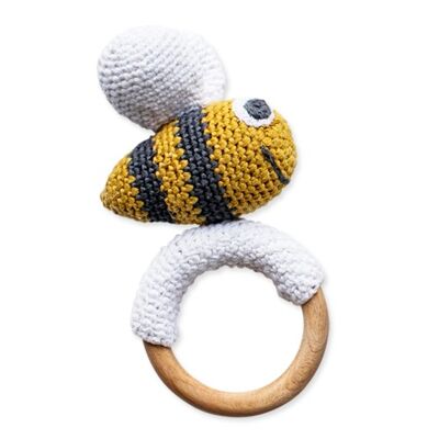 Crochet Toy Bee with wooden teether