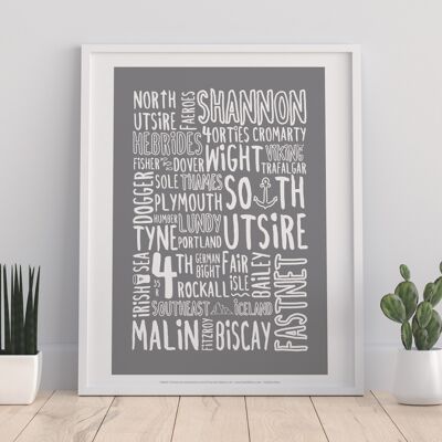 Shipping Forecast Typography Grey By Tabitha Mary Art Print