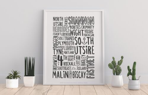 Shipping Forecast Typography White By Tabitha Mary Art Print
