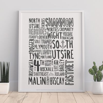 Shipping Forecast Typography White By Tabitha Mary Art Print