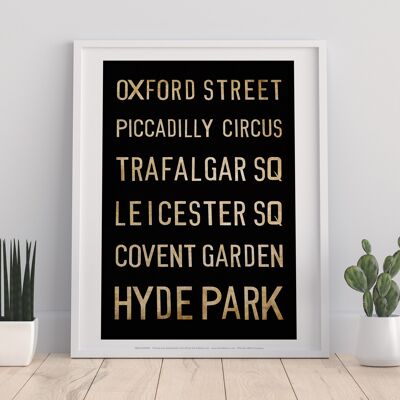 Oxford Street,Piccadilly Circus, Trafalgar Square, Art Print