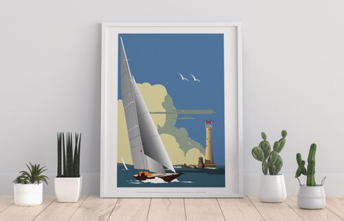 Boat & Lighthouse By Artist Dave Thompson - Art Print