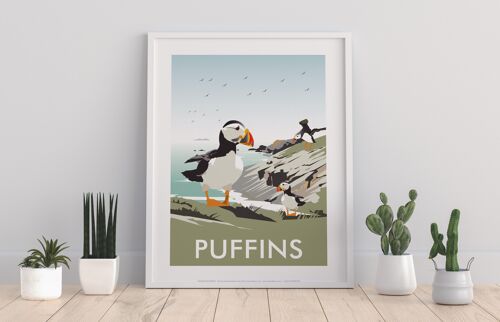 Puffins By Artist Dave Thompson - 11X14” Premium Art Print