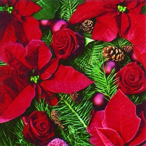 (S) Tiflair Poinsettia with Fir Lunch Napkins 3 ply