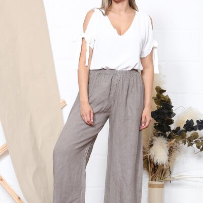 Taupe wide leg linen trousers
