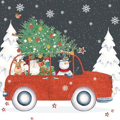(S) Ti Flair Lunch Servilletas Red Christmas Car