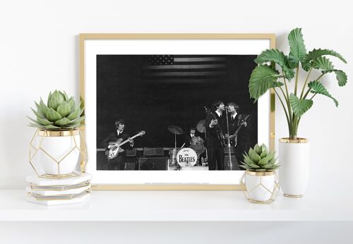 The Beatles - Performing Infront Of American Flag Art Print