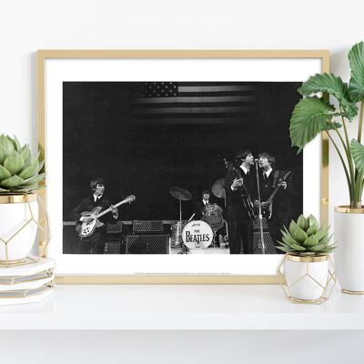 The Beatles - Performing Infront Of American Flag Art Print
