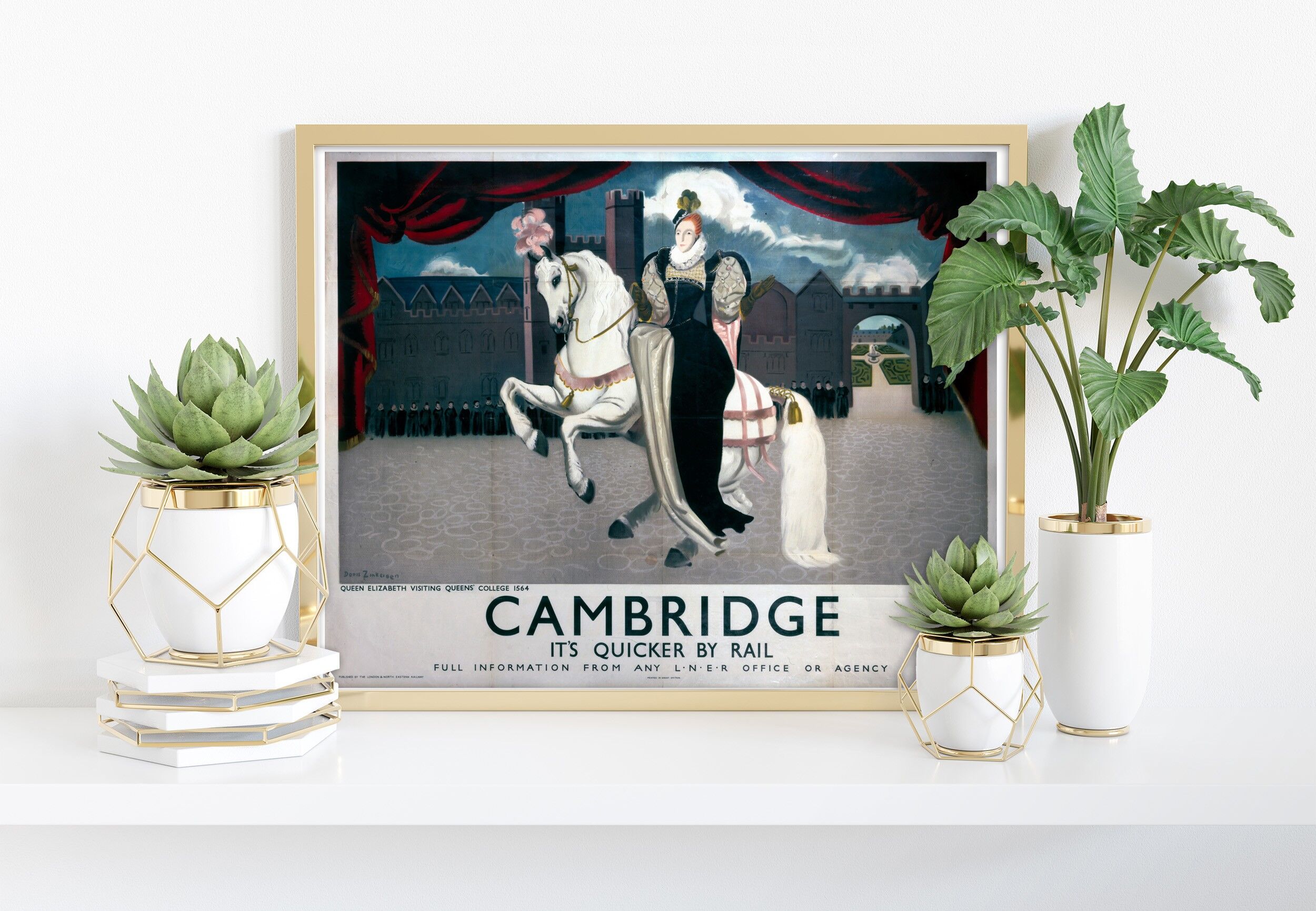 Queen Elizabeth On Horse Visiting Cambridge - Art Print