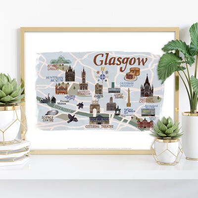 Puntos de referencia de Glasgow - Impresión de arte premium de 11X14"