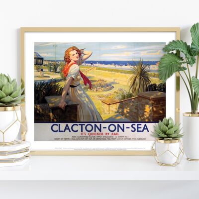 Clacton-On-Sea, chica con vestido blanco de pelo rojo - Lámina artística