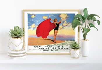 Great Yarmouth Girl avec une couverture rouge - Impression d'art premium