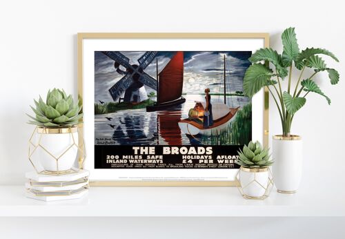 Broads Getting Dark, Two People On Boat - Premium Art Print