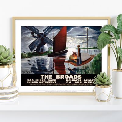 Broads Getting Dark, Two People On Boat - Premium Art Print