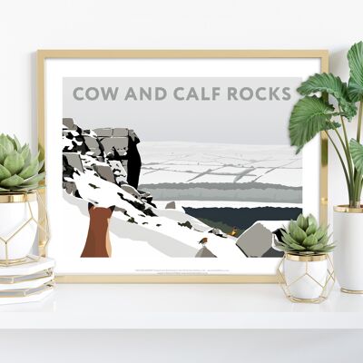 Mucca e vitello rocce nella neve - stampa artistica di Richard O'Neill