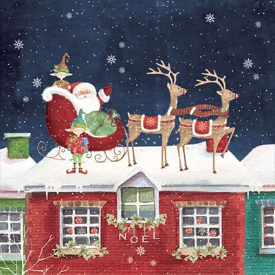 (S) Tiflair Weihnachtsmann und Elfen auf den Mittagsservietten auf dem Dach