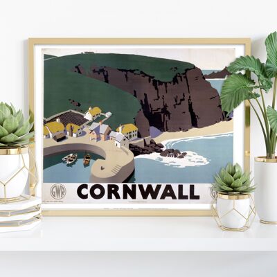 Cornwall Cliff And Harbour - 11X14” Premium Art Print
