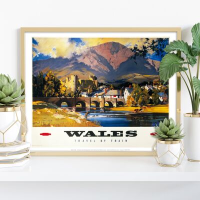 Wales, Reisen mit dem Zug – Premium-Kunstdruck, 27,9 x 35,6 cm