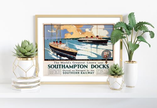 Southampton Docks - Queen Mary And Normandie - Art Print