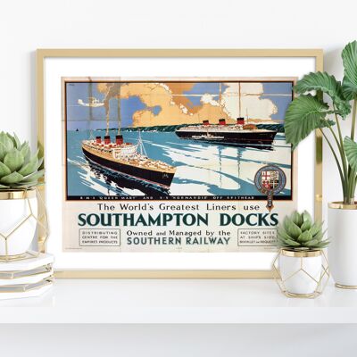 Southampton Docks - Queen Mary e Normandie - Stampa d'arte