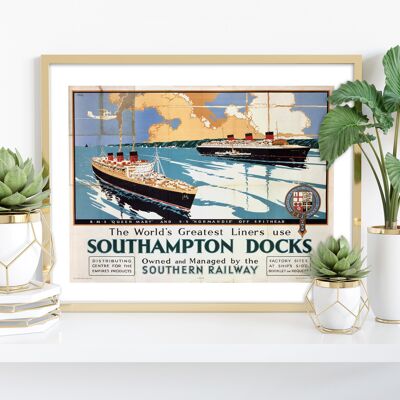 Southampton Docks - Queen Mary And Normandie - Art Print