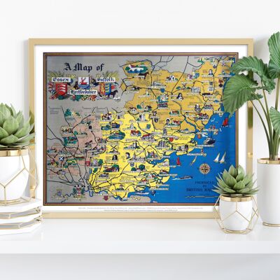 Un mapa de Essex, Suffolk, Hertfordshire - Lámina artística premium