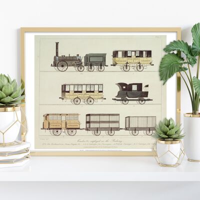 Auf der Eisenbahn eingesetzte Reisezugwagen - Zeichnung - Kunstdruck