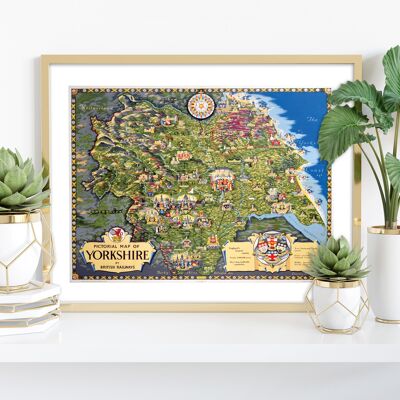 Mappa pittorica dello Yorkshire - Stampa artistica premium 11 x 14".