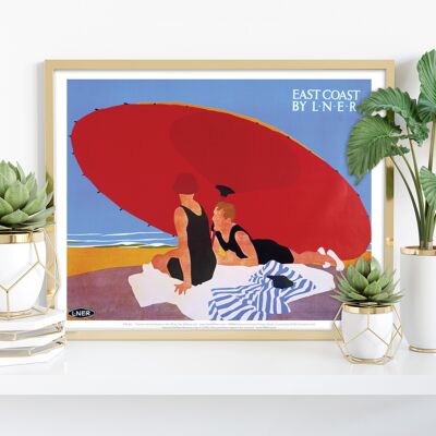 East Coast By Lner – Roter Regenschirm – 27,9 x 35,6 cm Premium-Kunstdruck