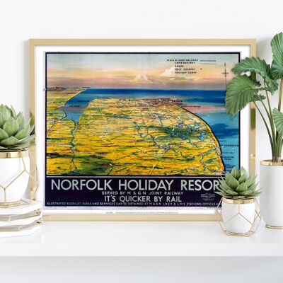Mapa de Norfolk Holiday Resorts - Impresión de arte premium de 11X14"