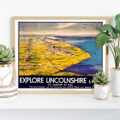 Esplora la mappa del Lincolnshire - Stampa artistica premium 11X14".