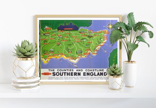 Coastline Of Southern England Map British Railways Art Print