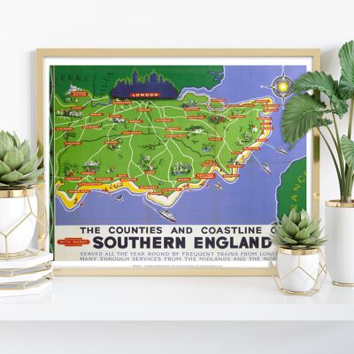 Coastline Of Southern England Map British Railways Art Print