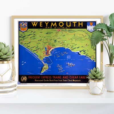 Mappa di Weymouth e distretto - Stampa artistica premium 11 x 14".