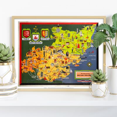 Essex, Suffolk Map - British Railways Art Print