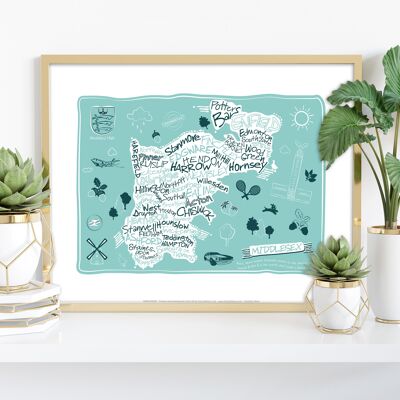 Karte von Middlesex von der Künstlerin Tabitha Mary – Premium-Kunstdruck