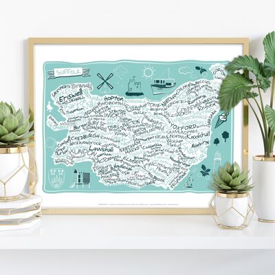 Carte du Suffolk par l'artiste Tabitha Mary - Impression d'art premium
