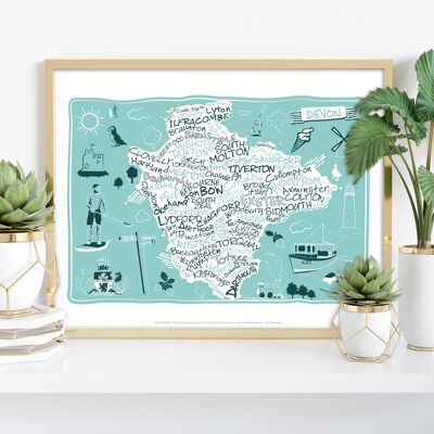 Mapa de Devon - Impresión de arte premium de 11X14"