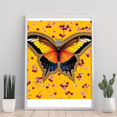 Butterfly With Cherries - 11X14” Art Print