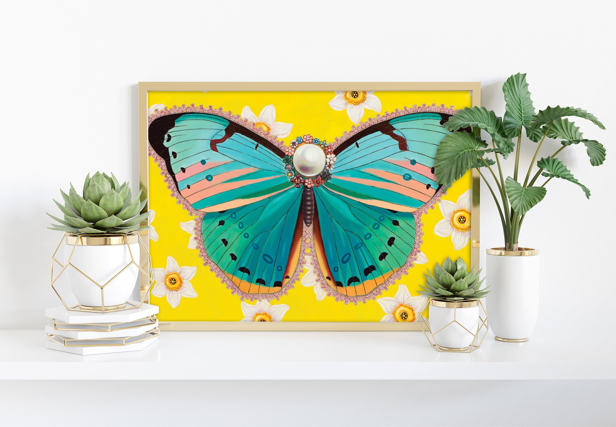 Schmetterling mit Narzissen - 11X14" Kunstdruck