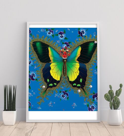 Butterfly With Pansies - 11X14” Art Print