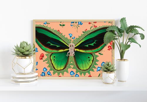 Butterfly With Sweet Peas - 11X14” Art Print