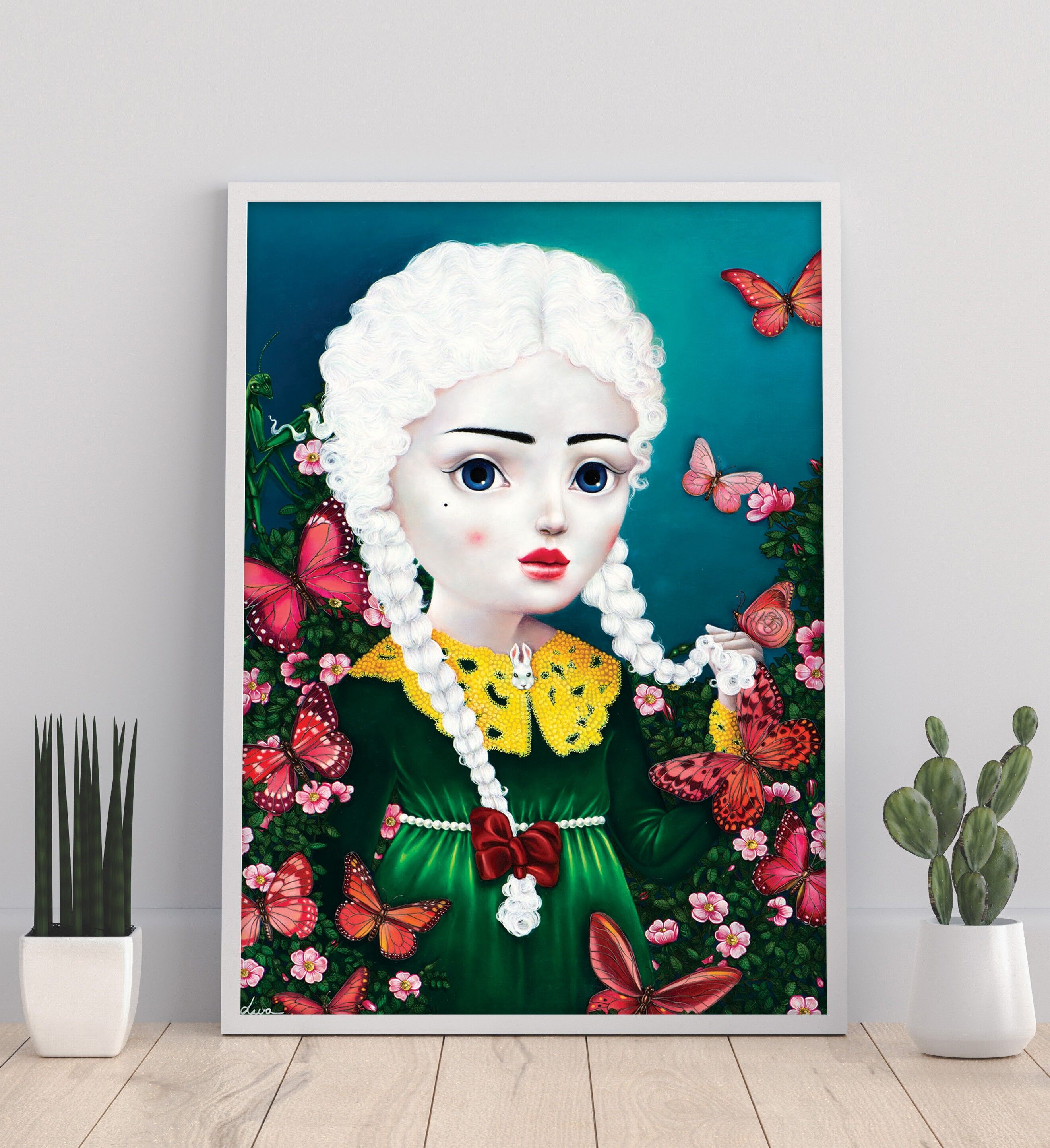Fille aux papillons roses - 11X14" Art Print